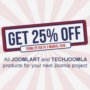 Get 25% OFF all JoomlArt and Techjoomla products